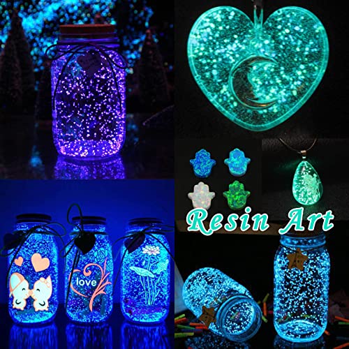 Glow in The Dark Glitter, SEISSO 12 Bottles Luminous Glitter with UV Flashlight Set, 10g/Bottle Chunky Glitter Powder for Resin Arts Crafts, Body SEISSO