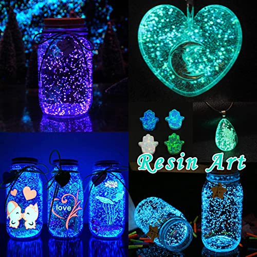 Glow in The Dark Glitter, SEISSO 12 Bottles Luminous Glitter with UV Flashlight Set, 10g/Bottle Chunky Glitter Powder for Resin Arts Crafts, Body - WoodArtSupply