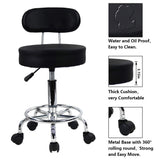 KKTONER PU Leather Rolling Stool Mid-Back with Footrest Height Adjustable Office Computer Home Drafting Swivel Task Chair with Wheels (Black) KKTONER