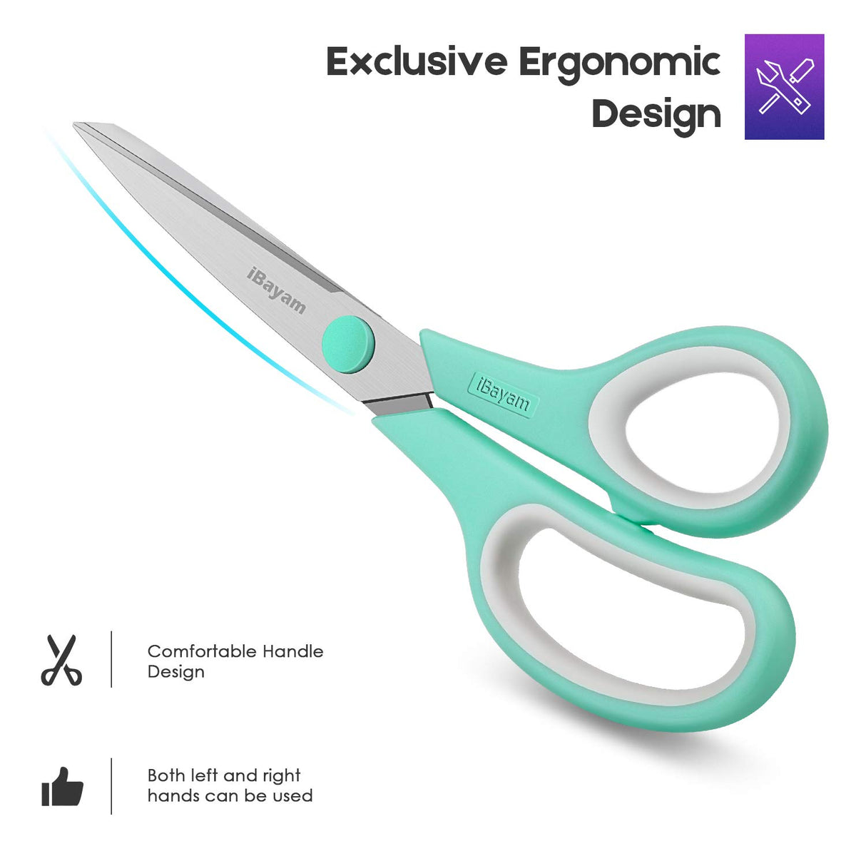 Scissors, iBayam 8" All Purpose Scissors Bulk 3-Pack, Ultra Sharp 2.5mm Thick Blade Shears Comfort-Grip Scissors for Office Desk Accessories Sewing iBayam