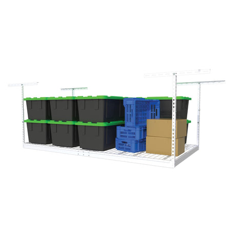 MonsterRax Overhead Garage Storage Rack - 4 x 8 Ceiling Shelving, Adjustable Hanging Storage, Color: White, 24"-45" Ceiling Drop MonsterRAX Storage Solutions