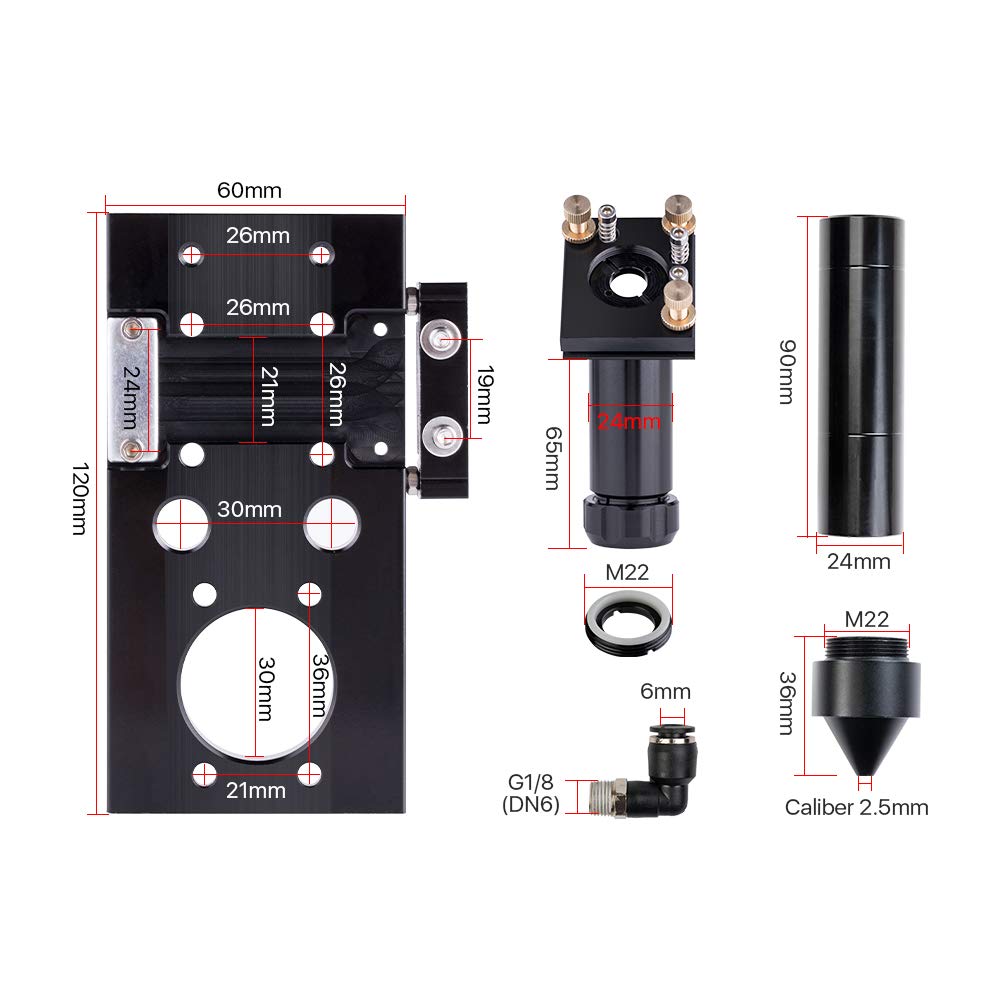 Cloudray C Series Head Fit to focus Lens D18 FL38.1& Dia.20mm FL.50.8/63.5/101.6 mm & Mirror Dia 25mm Replacement Part for CO2 Laser Engraver - WoodArtSupply