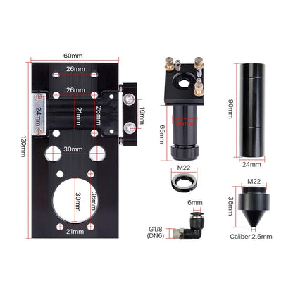 Cloudray C Series Head Fit to focus Lens D18 FL38.1& Dia.20mm FL.50.8/63.5/101.6 mm & Mirror Dia 25mm Replacement Part for CO2 Laser Engraver - WoodArtSupply