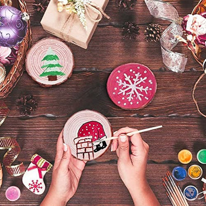 Natural Wood Slices 32 Pcs 2.4-2.8 Inches Unfinished Predrilled Blank Craft Wood Kit with Pre-drilled Hole Wooden Circles for Crafts Christmas