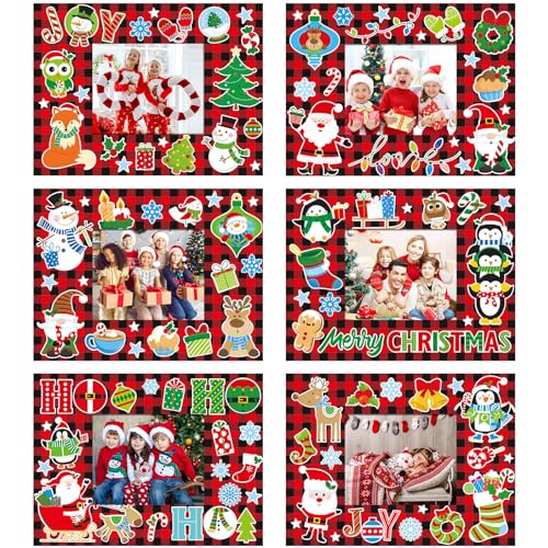 24 Packs Christmas Photo Frame Xmas Craft DIY Picture Frame Ornaments with Stickers Christmas Photo Frame Cards Game DIY Xmas Gift Winter Decorations Capoda