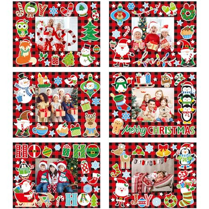 24 Packs Christmas Photo Frame Xmas Craft DIY Picture Frame Ornaments with Stickers Christmas Photo Frame Cards Game DIY Xmas Gift Winter Decorations - WoodArtSupply