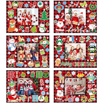24 Packs Christmas Photo Frame Xmas Craft DIY Picture Frame Ornaments with Stickers Christmas Photo Frame Cards Game DIY Xmas Gift Winter Decorations