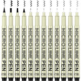 Micro-Pen Fineliner Ink Pens, 12 Pack Black Micro Fine Point Drawing Pens Waterproof Archival Ink Multiliner Pens for Artist Illustration, Sketching, KERIFI