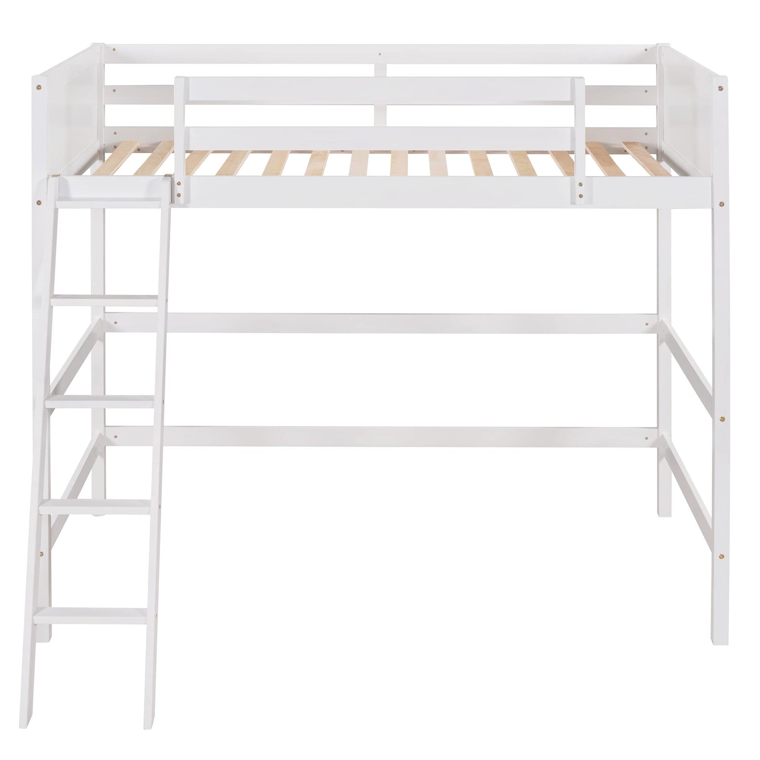 SOFTSEA Twin Size Wooden Loft Bed with Ladder and Guardrails - Space-Saving Design in White SOFTSEA