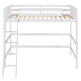 SOFTSEA Twin Size Wooden Loft Bed with Ladder and Guardrails - Space-Saving Design in White SOFTSEA