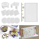 RESINWORLD Large Tray Mold with Handles + Upgrade 10 pcs Silicone Coaster Molds Kit Storage Box Mold for Resin Casting ResinWorld