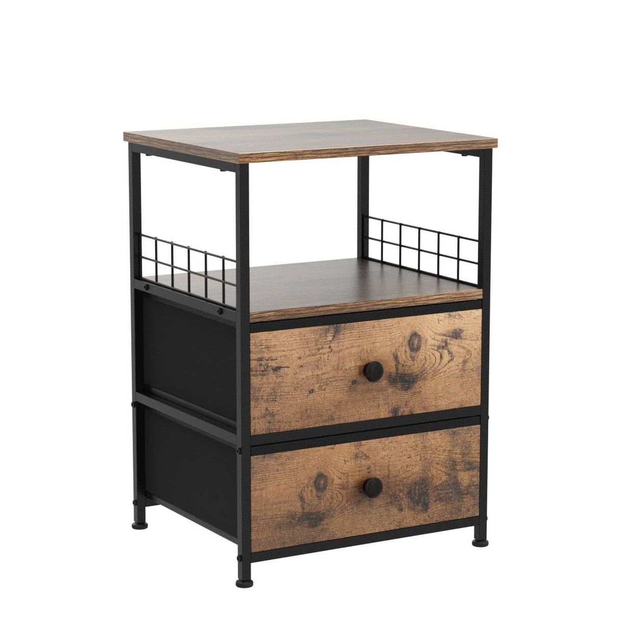 EnHomee Nightstand Set of 2, Bedside Table with Fabric Drawers and Open Wood Shelf Storage, Industrial Bed Side Table, Night Stand for Bedroom, EnHomee