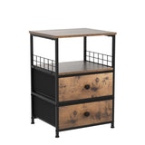 EnHomee Nightstand Set of 2, Bedside Table with Fabric Drawers and Open Wood Shelf Storage, Industrial Bed Side Table, Night Stand for Bedroom, EnHomee