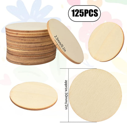 125 PCS Round Wooden Discs Unfinished Wooden Circles for Crafts Wood Rounds Wooden Circles Small Wooden Slices for DIY Wooden Christmas