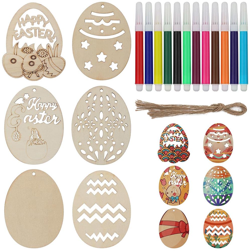 72 Pcs Wooden Egg Cutouts Blank Wooden Easter Ornaments Hanging Wood Pieces Unfinished Wood for Crafting Painting DIY Projects BFLCTTBD