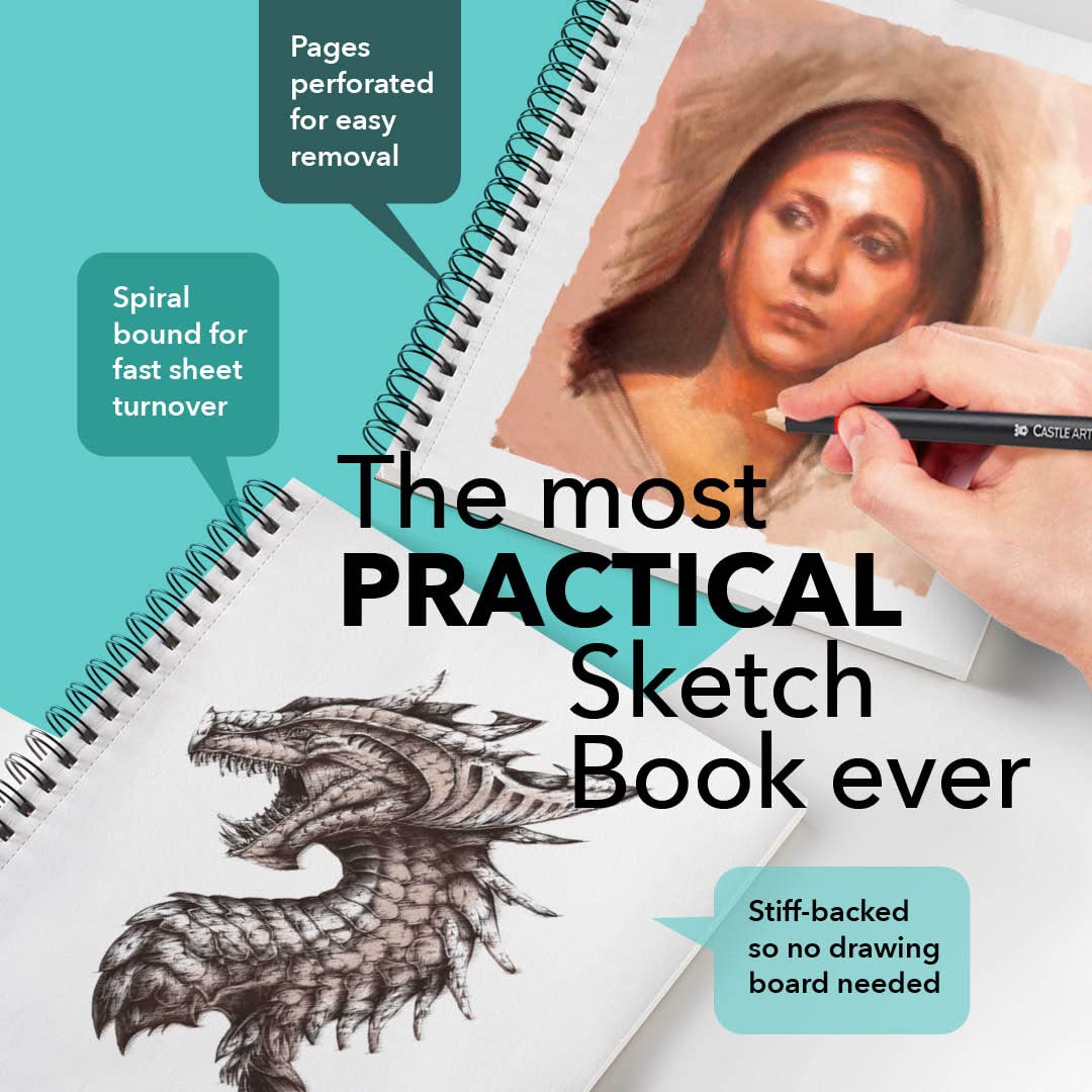 Castle Art Supplies Premium Sketch Book 9in x 12in | Double Sketch Pad Pack | 200 Sheets of Quality 90gsm Paper | for Adult Artists and Learners | Castle Art Supplies