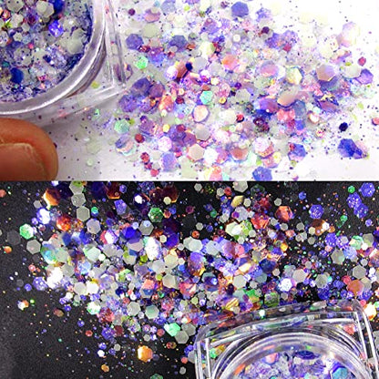 12 Colors Night Glow Chunky Glitters Flakes Luminous Neon Powder Glitter Sequins for Acrylic Nails/Crafts/Resin/Makeup/Festival/Slime - WoodArtSupply