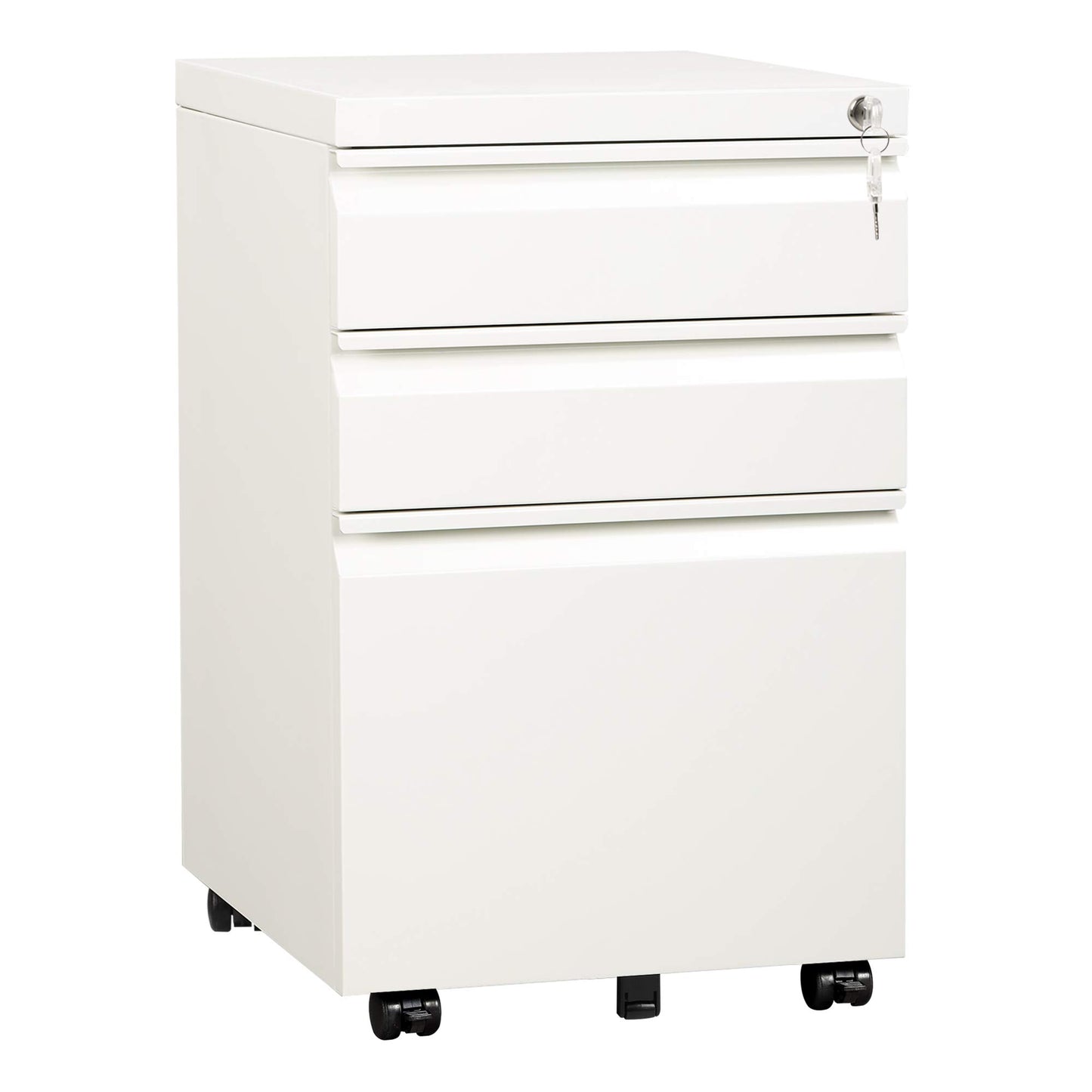DEVAISE 3 Drawer Mobile File Cabinet with Lock, Under Desk Metal Filing Cabinet for Legal/Letter/A4 File, Fully Assembled Except Wheels, White