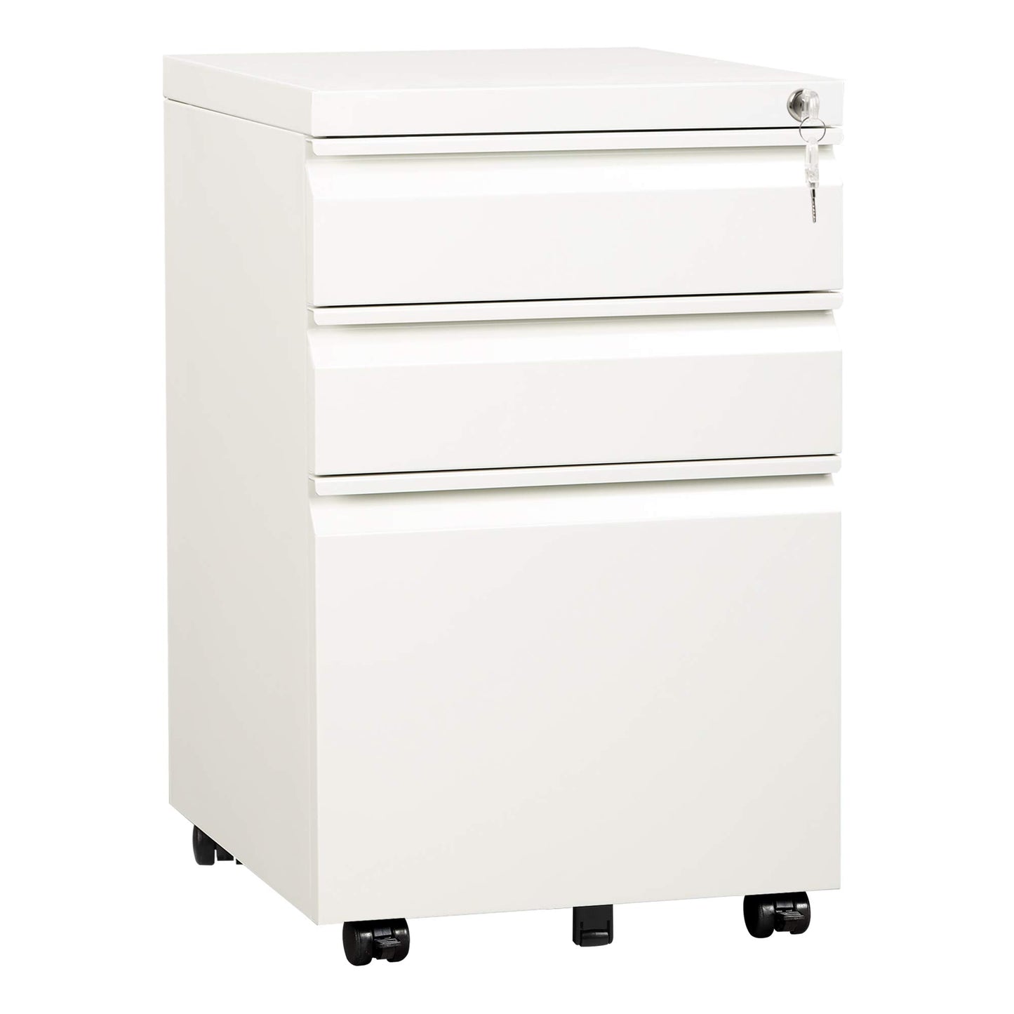 DEVAISE 3 Drawer Mobile File Cabinet with Lock, Under Desk Metal Filing Cabinet for Legal/Letter/A4 File, Fully Assembled Except Wheels, White - WoodArtSupply