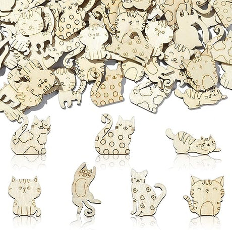 UR Urlifahall 100 Pcs Halloween Black Cat Wood Cutouts Cat Ornaments Wood Pieces Wood Black Cat Decor for DIY Craft Supplies UR URLIFEHALL
