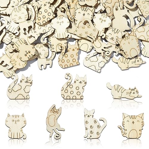 Stiesy 100 Pcs Assorted Pet Cat Unfinished Wood Cutouts Wooden Slice Pieces Ornaments for DIY Craft Home Decoration Supplies Stiesy