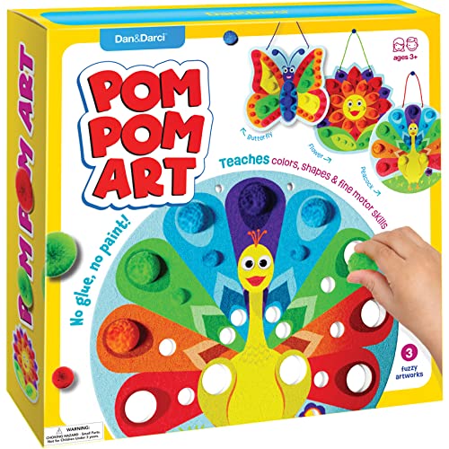 Pom Pom Arts & Crafts Kit for Toddlers - Easy Toddler Art Activity Craft for Little Boys & Girls Ages 3, 4, 5, 6 Years Old Kids Sensory Activities - Dan&Darci