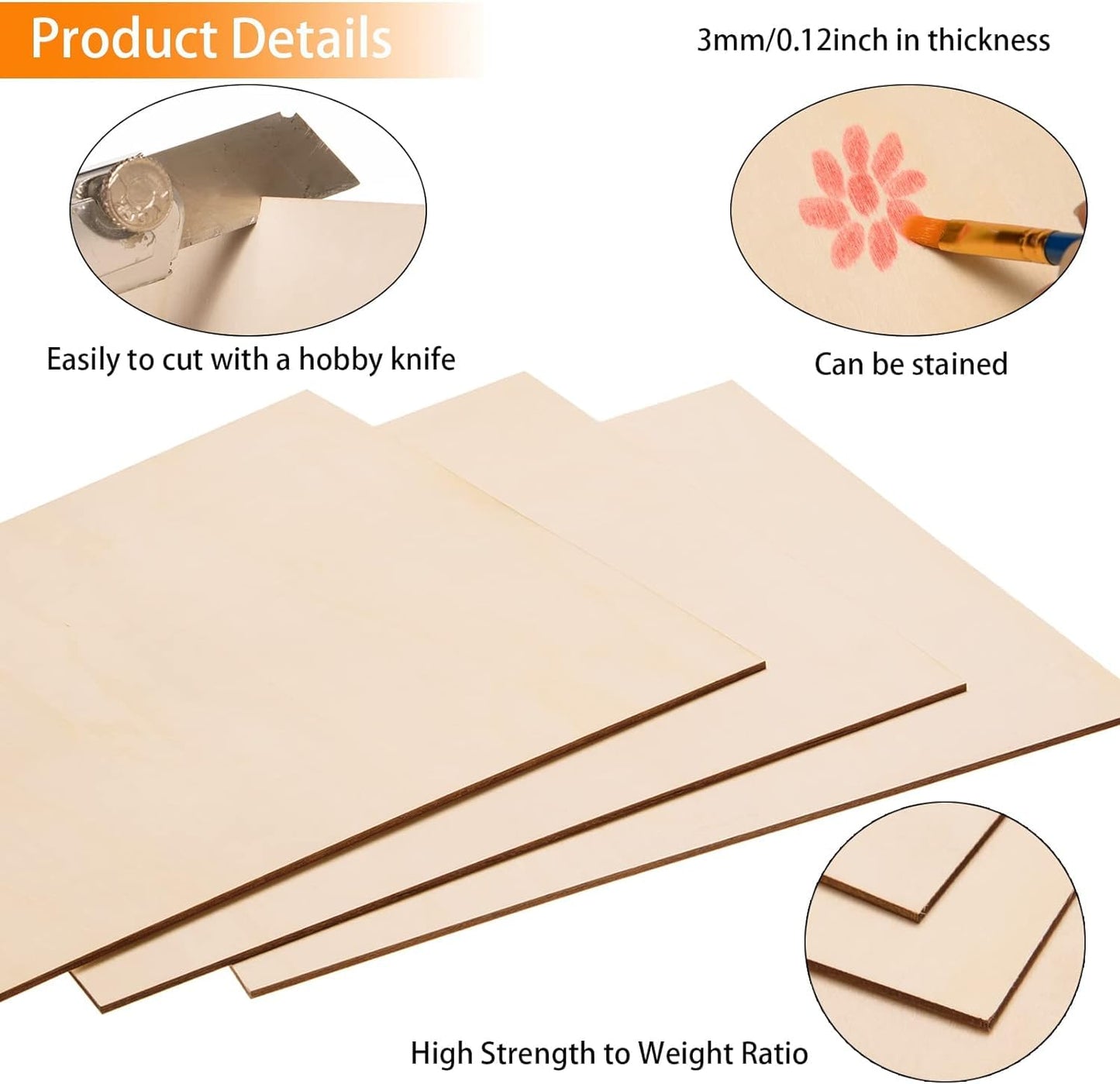 60 Pack Basswood Sheets for Crafts-12 x 12 x 1/8 Inch- 3mm Thick Plywood Sheets with Smooth Surfaces-Unfinished Squares Wood Boards for Laser