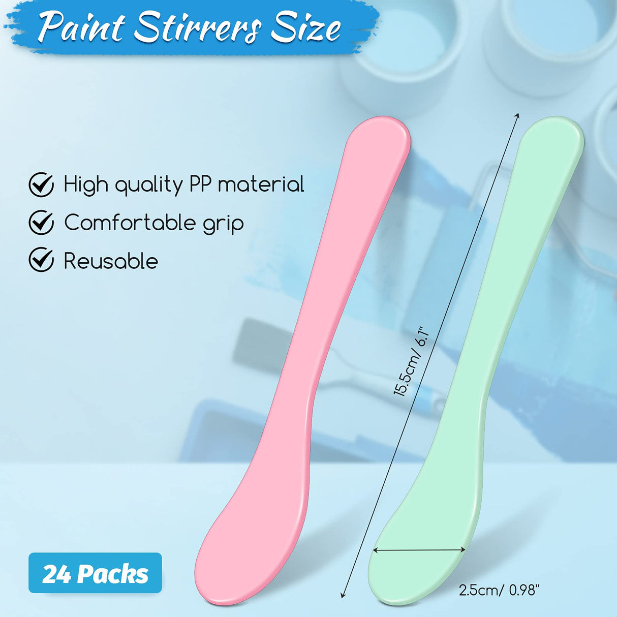 24 Pieces 6 Inch Paint Stir Sticks Mixing Sticks Reusable Mold Mixer Mixing Tool Plastic Stirring Sticks for Mixing Resin Epoxy Liquid Paint Pour Patelai