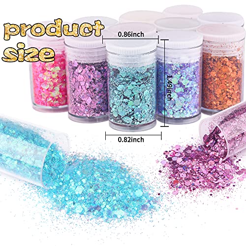 Holographic Chunky and Fine Glitter Mix, 45 Colors Festival Sequins & Glitter Powder, Iridescent Glitter Flakes, Cosmetic Face Body Eye Hair Nail Art Linwulte