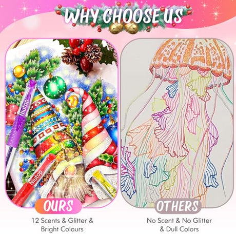 Niutop 12-Color Scented Glitter Gel Pens for Kids, Fruity Scented Markers, Colored Pen Set Fun Pens, Cute School Supplies Stationary, Art Supplies, Niutop