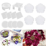 ResinWorld 4 Pack 4 inches Flower Coaster Molds (No Designs on Mold) + Upgrade 10 pcs Silicone Coaster Molds Kit Storage Box Mold ResinWorld