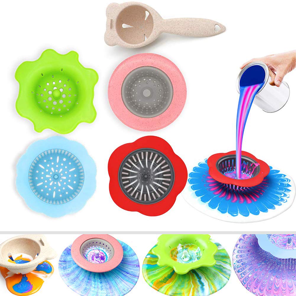 Acrylic Pouring Strainers, Angela&Alex 5 PCS Flow Painting Tools Christmas DIY Kits Drawing Sets Flower Strainers Plastic Silicone Drain Basket Angela&Alex