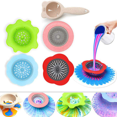 Acrylic Pouring Strainers, Angela&Alex 5 PCS Flow Painting Tools Christmas DIY Kits Drawing Sets Flower Strainers Plastic Silicone Drain Basket