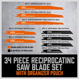 HORUSDY 34-Piece Reciprocating Saw Blades Set, Metal & Woodcutting Saw Blades, Sawzall Blades with Pouch. HORUSDY