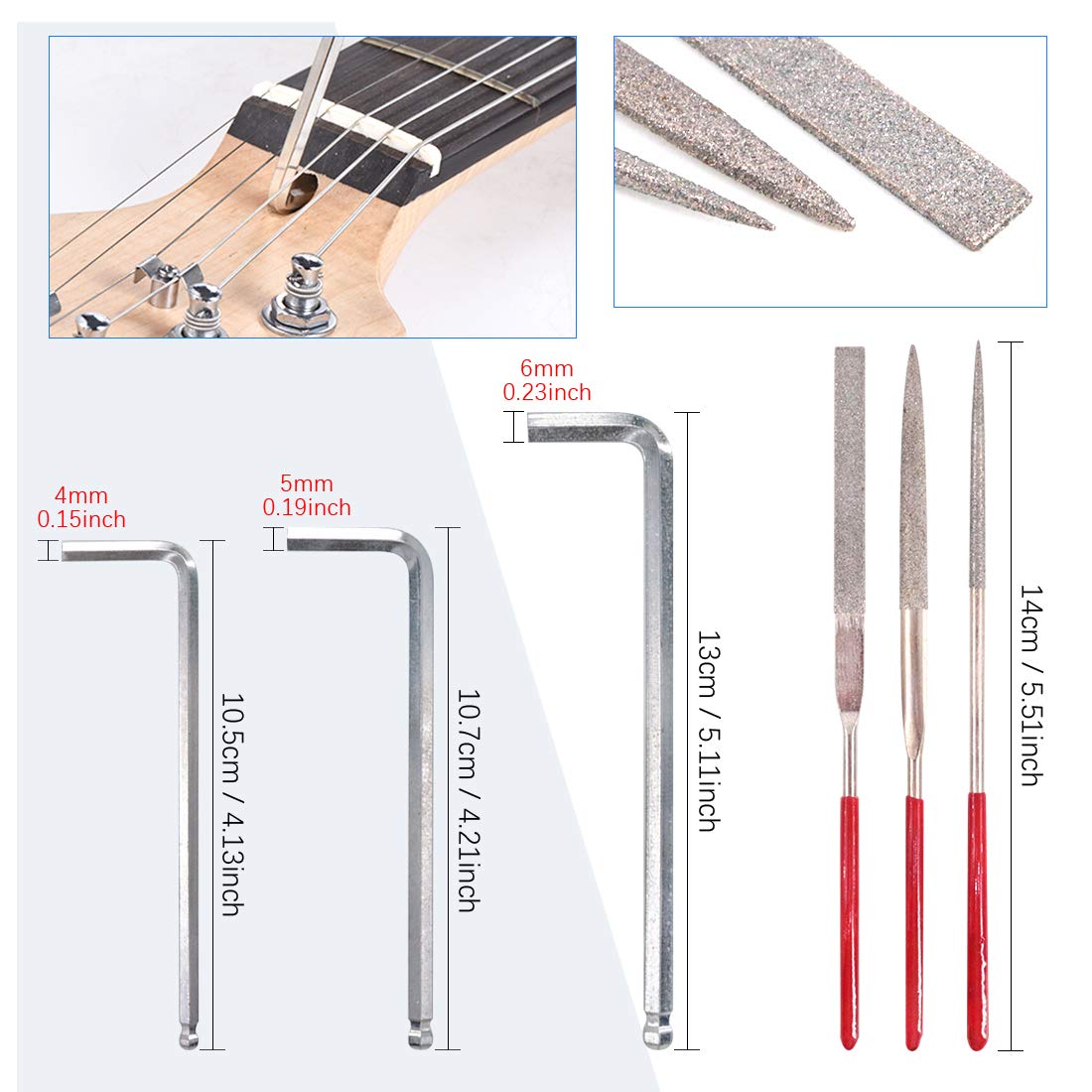 Glarks 28Pcs Guitar Maintenance and Repair Kit Including Fingerboard Protector, Hex Wrenches, Files, String Ruler Action Ruler, Spanner Wrench, Glarks