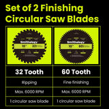 Smithology 10 Inch Table Saw Blades – 2 Pack | ATB 32 Tooth & 60 Tooth | Carbide Tipped | Thin Kerf | for Wood Crosscutting, Ultra Fine Finishing | Smithology