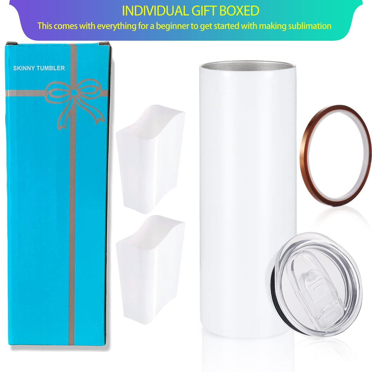 YOUKE OLA 10 Pack Sublimation Tumblers Bulk Straight Skinny Tumbler Blanks 20oz for Heat Transfer, Individual Gift Boxed, Double Wall Insulated YOUKE OLA