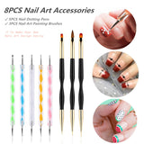 FULINJOY 5PCS Dotting Pens with 3 PCS Nail Painting Brushes, Double Ended Brush and Dotting Tool Kit, Nail Art Design Tools FULINJOY