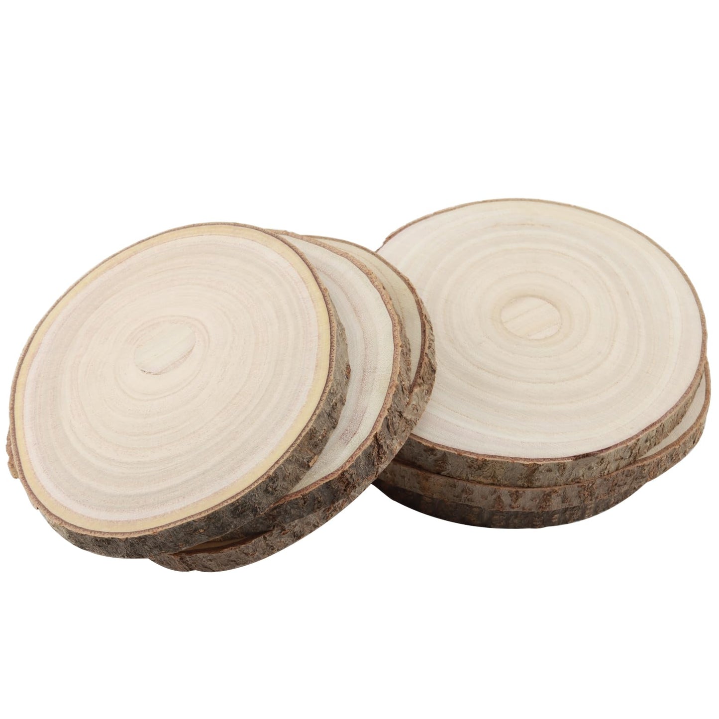 KINJOEK 6PCS 9-10 Inch Large Natural Wood Slices with Bark, Unfinished Wooden Table Coasters Circles, Blank Round Wood Ornaments Slices Bulk for - WoodArtSupply