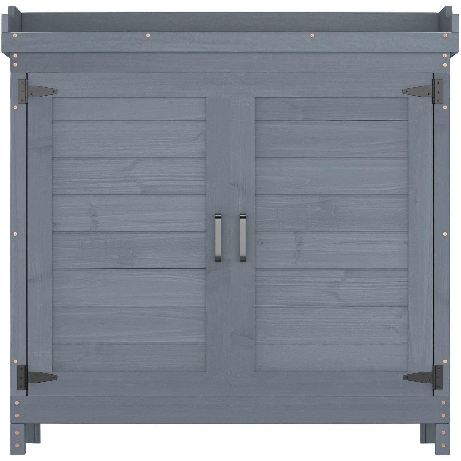 GOOD LIFE USA Outdoor Garden Patio Wooden Storage Cabinet Furniture Waterproof Tool Shed with Potting Benches Outdoor Work Station Table (Gray) GDLF