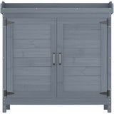 GOOD LIFE USA Outdoor Garden Patio Wooden Storage Cabinet Furniture Waterproof Tool Shed with Potting Benches Outdoor Work Station Table (Gray) GDLF