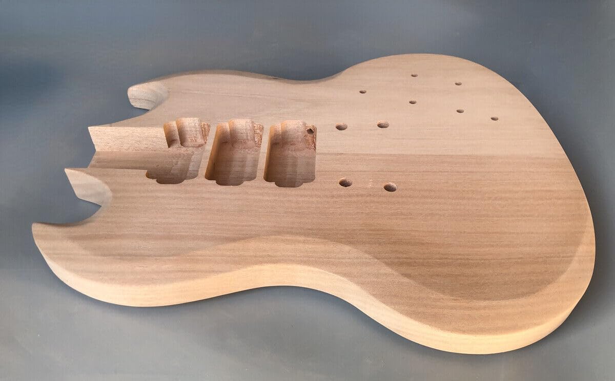 WUQIMUSC Unfinished guitar body mahogany wood DIY for SG style HHH pickups Set In Heel - WoodArtSupply