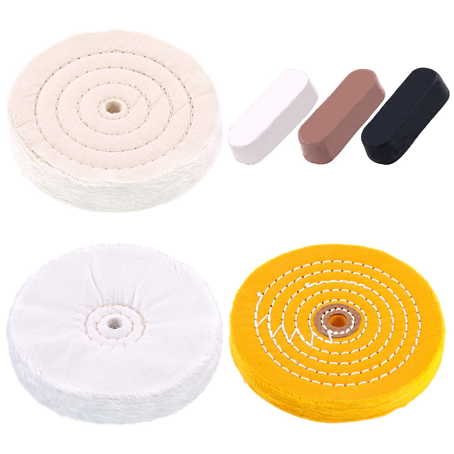 Swpeet 6Pcs 6 Inch Professional Buffing Polishing Wheels with 3 Colors Polishing Compounds Kit, Including Cotton (60 Ply), Yellow (42 Ply) and - WoodArtSupply