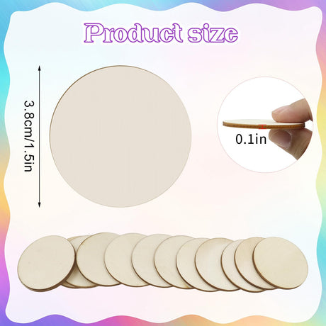 Jyongmer 100 Pieces Unfinished Wood Circle - 1.5 inch Round Disc Blank Natural Wooden Cutout Ornaments for Decoration DIY Craft Art Supplies, 0.11 Jyongmer