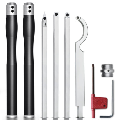 Lathe Tools, Wood Lathe Tools with Removable Handle, 【Latest Upgraded】Turning Tool with Adjustable Connector including Swan Neck Hollower, Rougher,