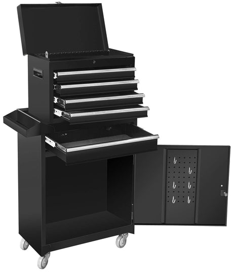 ROAD DAWG Torin Rolling Garage Workshop Organizer: Detachable 4 Drawer Tool Chest with Large Storage Cabinet and Adjustable Shelf, Black ROAD DAWG