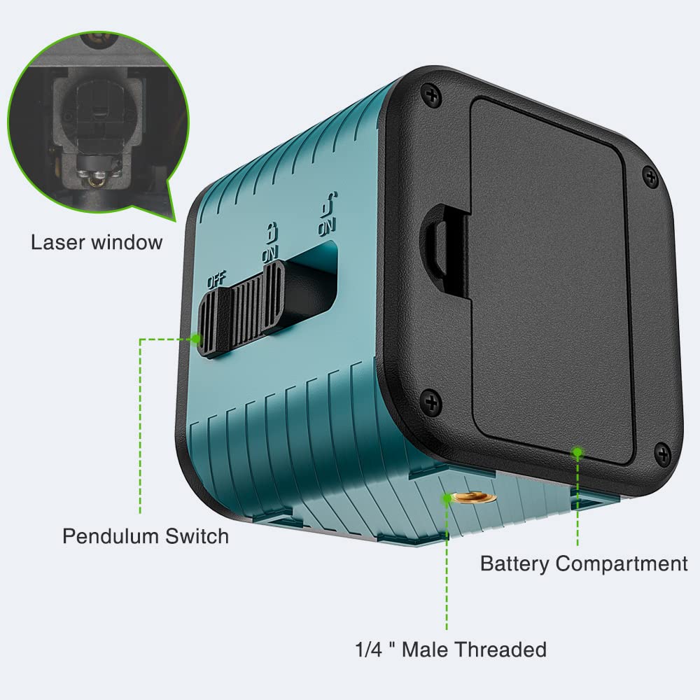 DECTEAM green outdoor level laser, Laser Class 2,laser tools for construction,100ft self-leveling cross line laser level, manual self-leveling and - WoodArtSupply