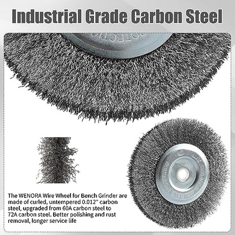 WENORA 6-Inch Wire Wheel for Bench Grinder, 0.012 Carbon Steel Wire with 1/2" & 5/8" Arbor Hole, for Removal of Rust, Paint and Scale from Metal and WENORA