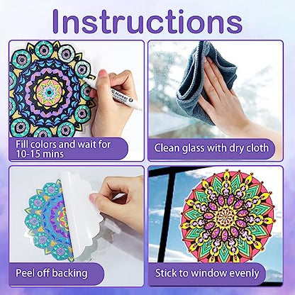 Insnug Color Your Own Mandala Window Cling, Arts and Crafts for Kids Ages 8-12, Crafts for Teens Adult Elderly, Teen Girl Gifts Trendy Stuff, Mandala - WoodArtSupply