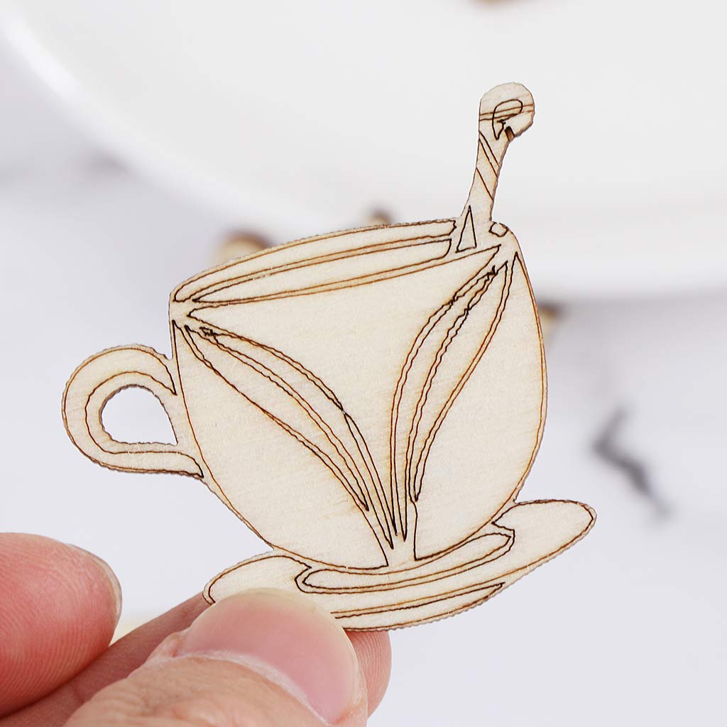 20pcs Wood teapot Shapd Embellishment Wooden Shape Craft Wedding Decor - WoodArtSupply